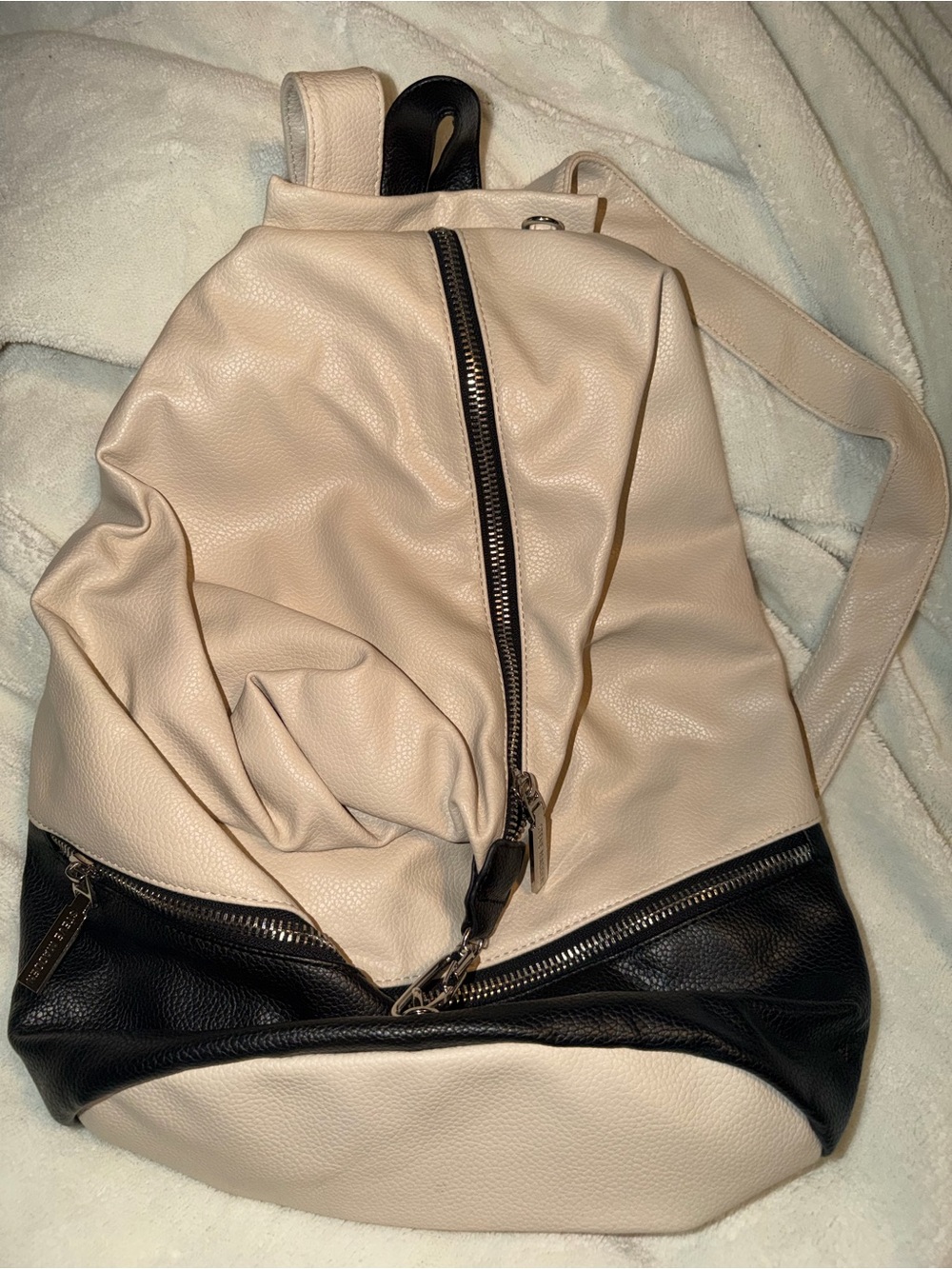 Steve Madden Cream and Black Colorblock Pebbled Backpack